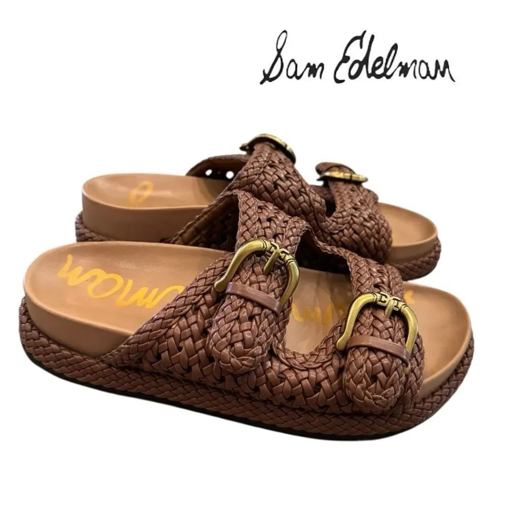 Sam Edelman Reid Brown Woven Double Buckle Platform Sandals 6